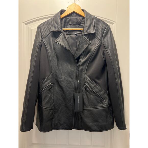 NWT Marc New York Andrew Marc Women’s Leather Motorcycle Jacket Size L Black‎ - Picture 1 of 6